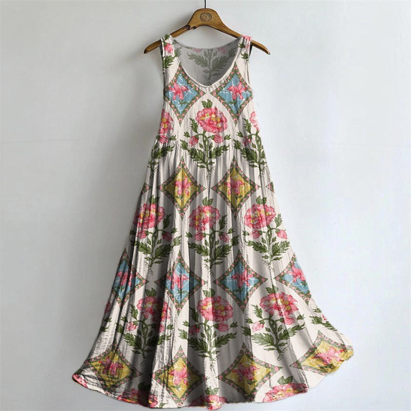 Women's Vintage Floral Embellished Pattern Art Print Round Neck Sleeve