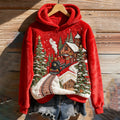 Comstylish Women's Christmas Embroidery Art Cozy Flannel Hoodie