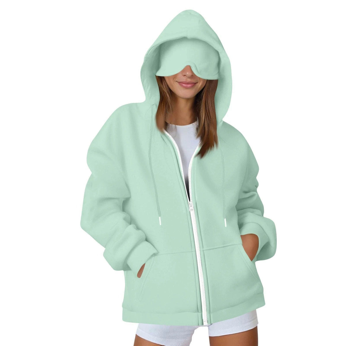 Comstylish Unisex Airplane Mode Travel Casual Cotton Blend Eye Mask Zipper Hoodie