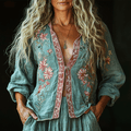 Bohemian Linen Floral Art Print  Long Sleeve Shirt artswardrobe
