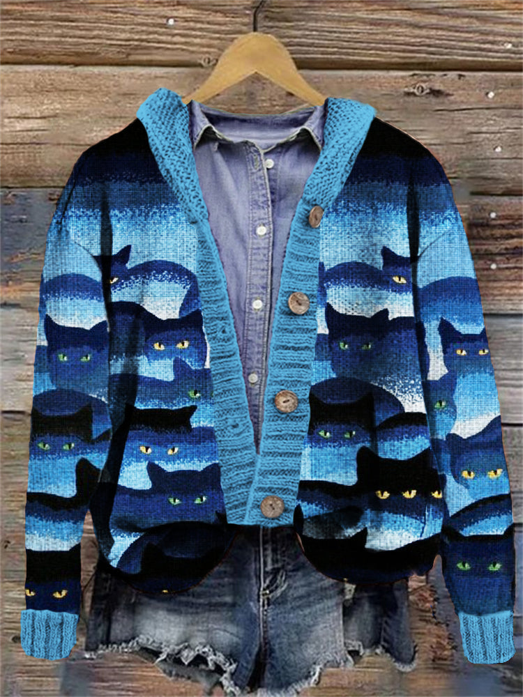 Gradient Cat Art Women's Cardigan elevenforest