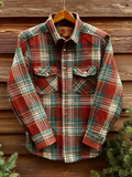Men's Christmas Retro Checkered Cotton And Linen Shirt artswardrobe