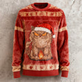 Men's Christmas Fun Angry Cat Crew Neck Plush Sweatshirt elevenforest