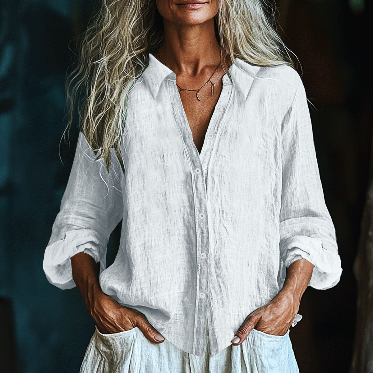 Comstylish Vintage Elegant Art Linen Ruffle Shirt