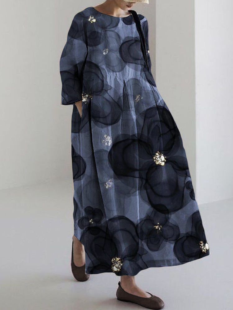 Classy Glitter Floral Watercolor Linen Blend Maxi Dress