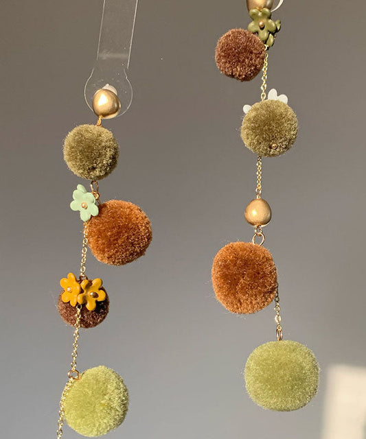 Multi Copper Overgild Hairy Ball Resin Drop Earrings