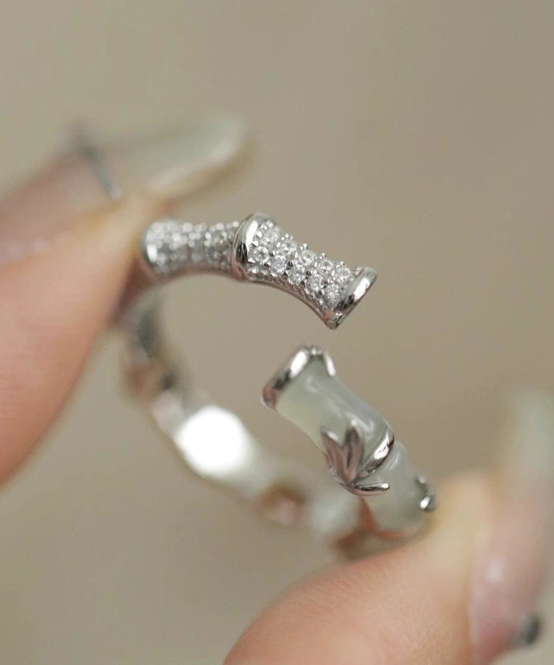 Chinese Style Bamboo Knot Jade Metal Rings