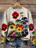 Comstylish Colorful Pansy Blossom Art Vintage Washed Sweatshirt