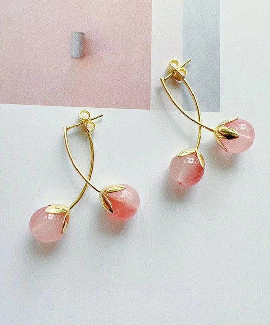 Peach Sterling Silver Overgild Resin Tomato Hoop Earrings