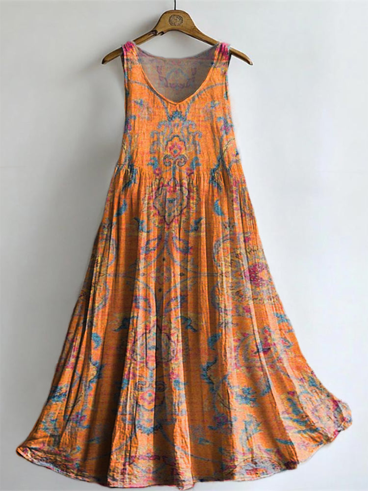 Women's Bohemian Ethnic Totem Art Print Sleeveless Cotton Pocket Dress