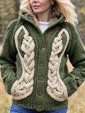 Classic Celtic Jacquard Contrast Color Cozy Hooded Cardigan artswardrobe