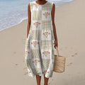Vintage Floral Stripe Print Crew Neck Dress artswardrobe