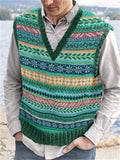 Men's Vintage Colorful Christmas Snowflake V Neck Isle Knit Vest artswardrobe
