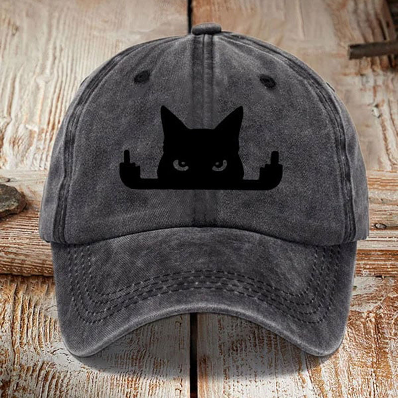 Japanese Art  Black Cat In Contempt Print Washed Sun Hat elevenforest