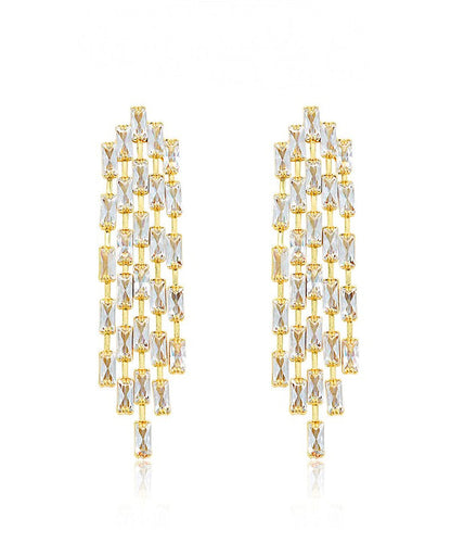 Gold Sterling Silver Overgild Zircon Tassel Drop Earrings