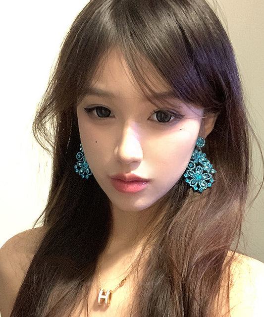 Blue Alloy Zircon Drop Earrings