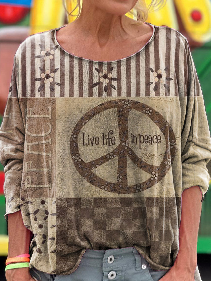 Hippie Graphic Art Print Casual Long Sleeve T-Shirt