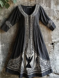 Vintage Raven Viking Celtic Contrast Linen Maxi Dress artswardrobe