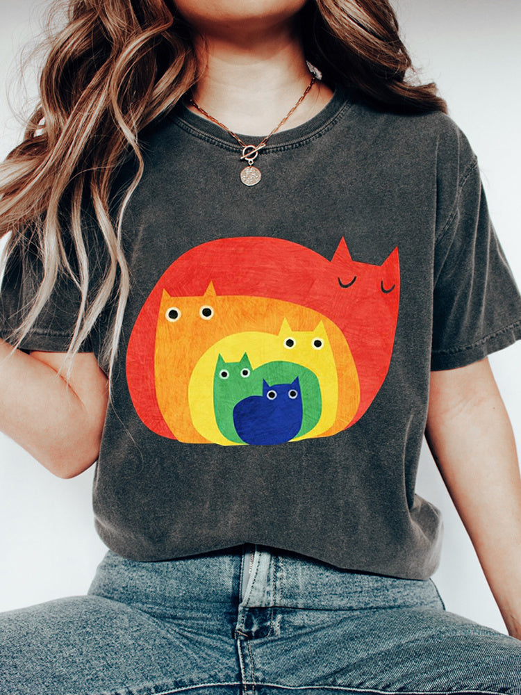 Rainbow Cat Art Short Sleeve T-Shirt elevenforest