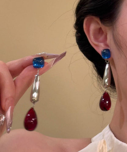 Boutique Multicolor Sterling Silver Agate Gem Stone Drop Earrings