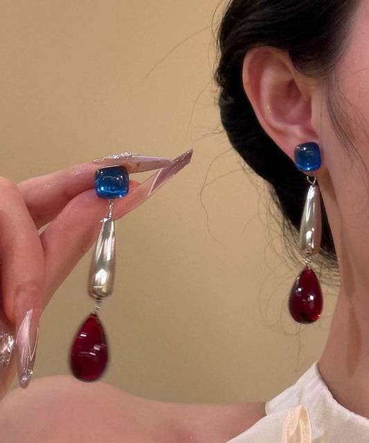 Boutique Multicolor Sterling Silver Agate Gem Stone Drop Earrings