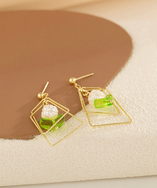 Gold Copper Resin Square Geometry Drop Earrings