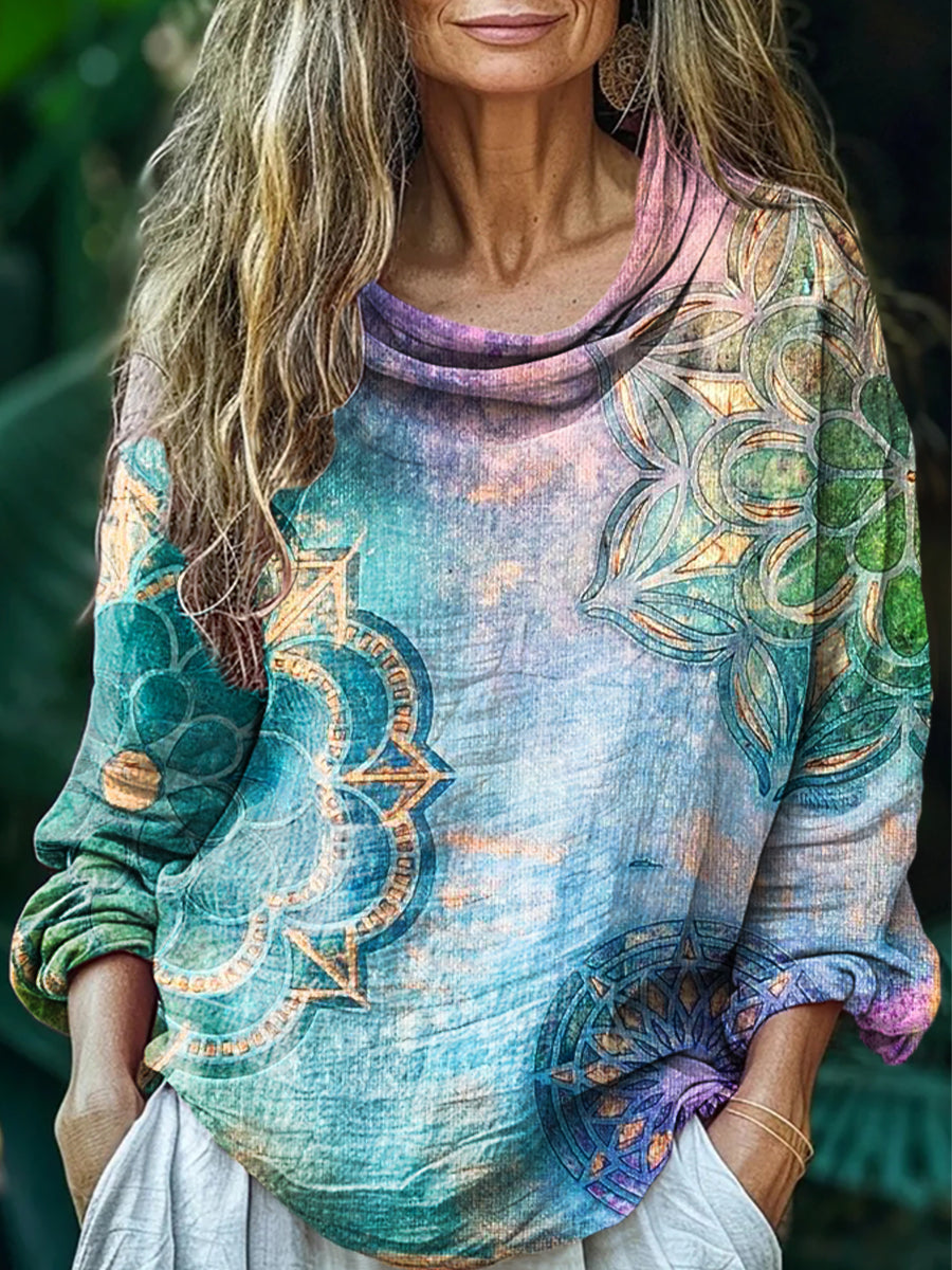 Women's Vintage Ethnic Floral Art Print Casual Long Sleeve Comfortable