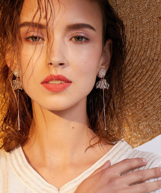 Handmade Gold Zircon Crystal Tassels Alloy Drop Earrings