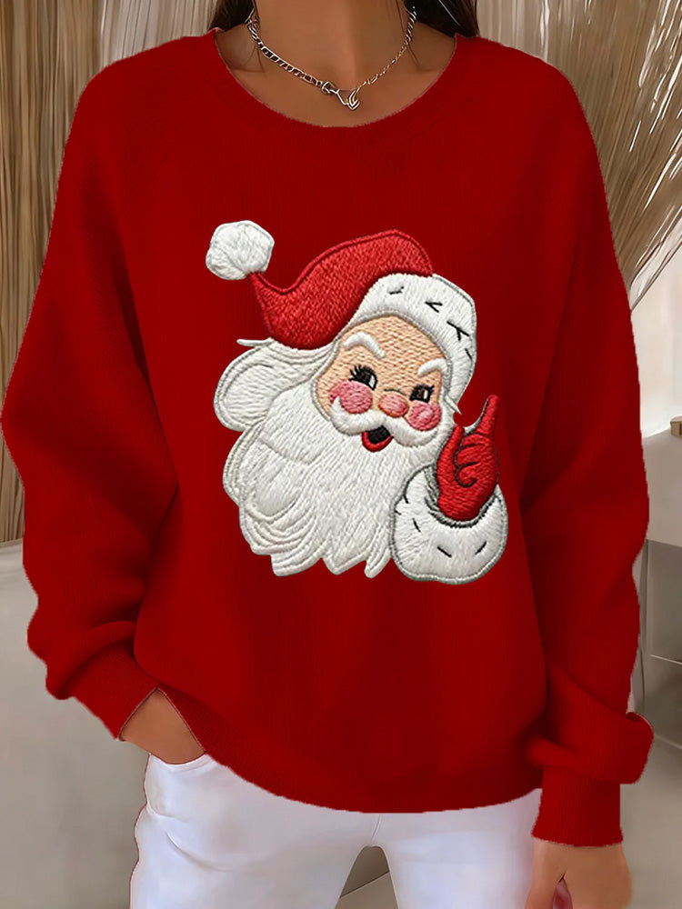 Comstylish Women's Christmas Santa Claus Art Print Ribbed Round-neck Sweatshirt
