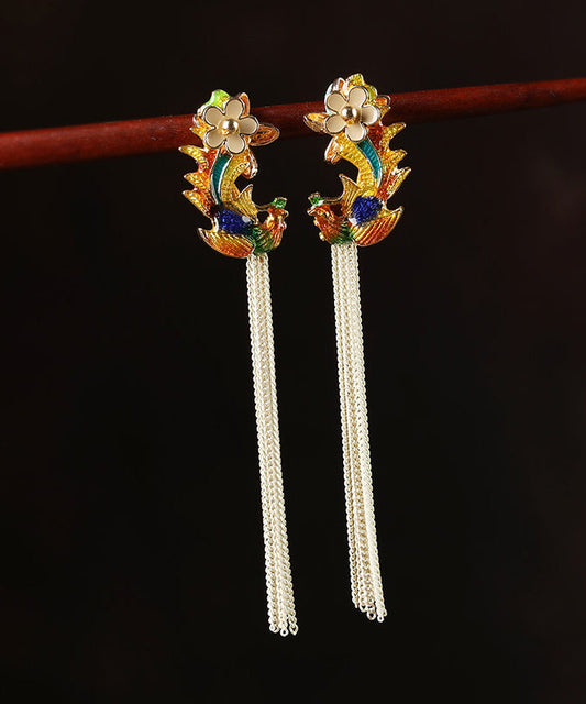 Diy Sterling Silver Cloisonne Tassel Drop Earrings