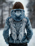 Comstylish Vintage Angel Wings Pattern Cozy Plush Hoodie