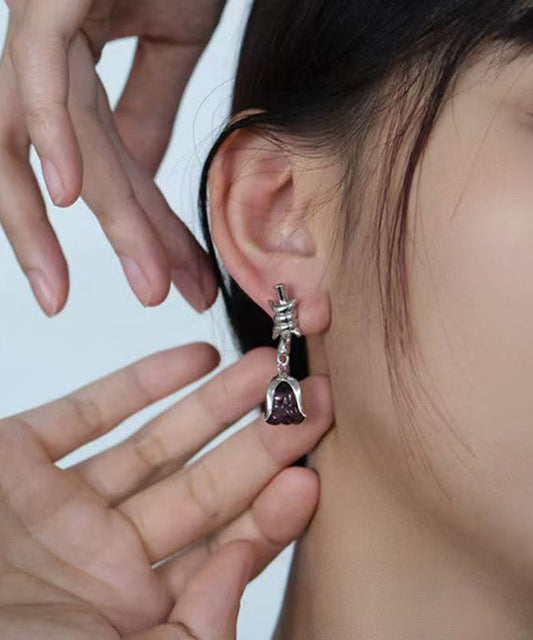 Boutique Silk Sterling Silver Rose Drop Earrings