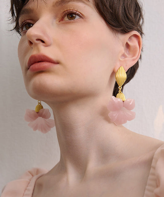 Fine Pink Exaggeration Gold Plated Drop Earrings