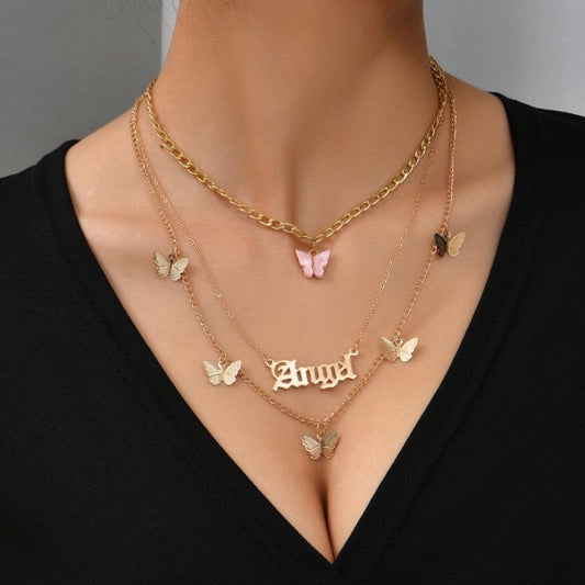 Butterfly Patchwork Chains Necklaces