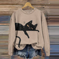 Women's Black Cat Abstract Art Painting Sweatshirt elevenforest