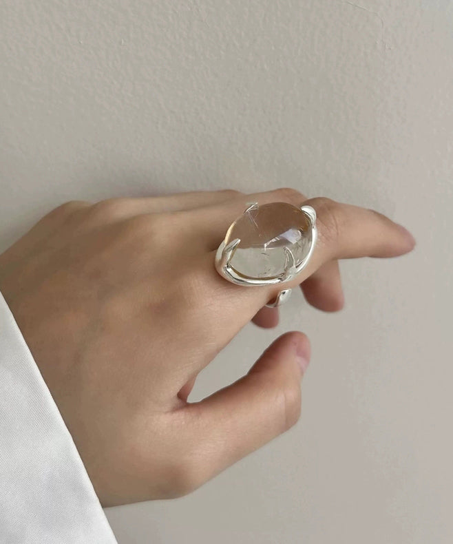 Modern White Geometric Crystal Alloy Rings