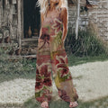 Women's Pink Floral Linen Print Cotton Linen Jumpsuit artswardrobe