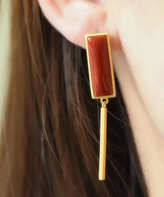 Red Agate Silver Drop Earrings