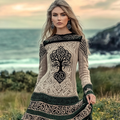 Women's Viking Tree Of Life Symbol Celtic Contrast Thick Round Neck Dress artswardrobe