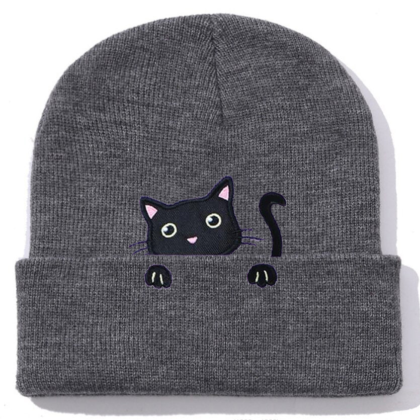 Cat Embroidery Cute Cat Knitted Hat elevenforest