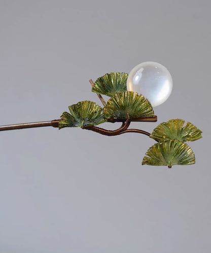 Brown Wooden Fan Transparent Beads Hairpin
