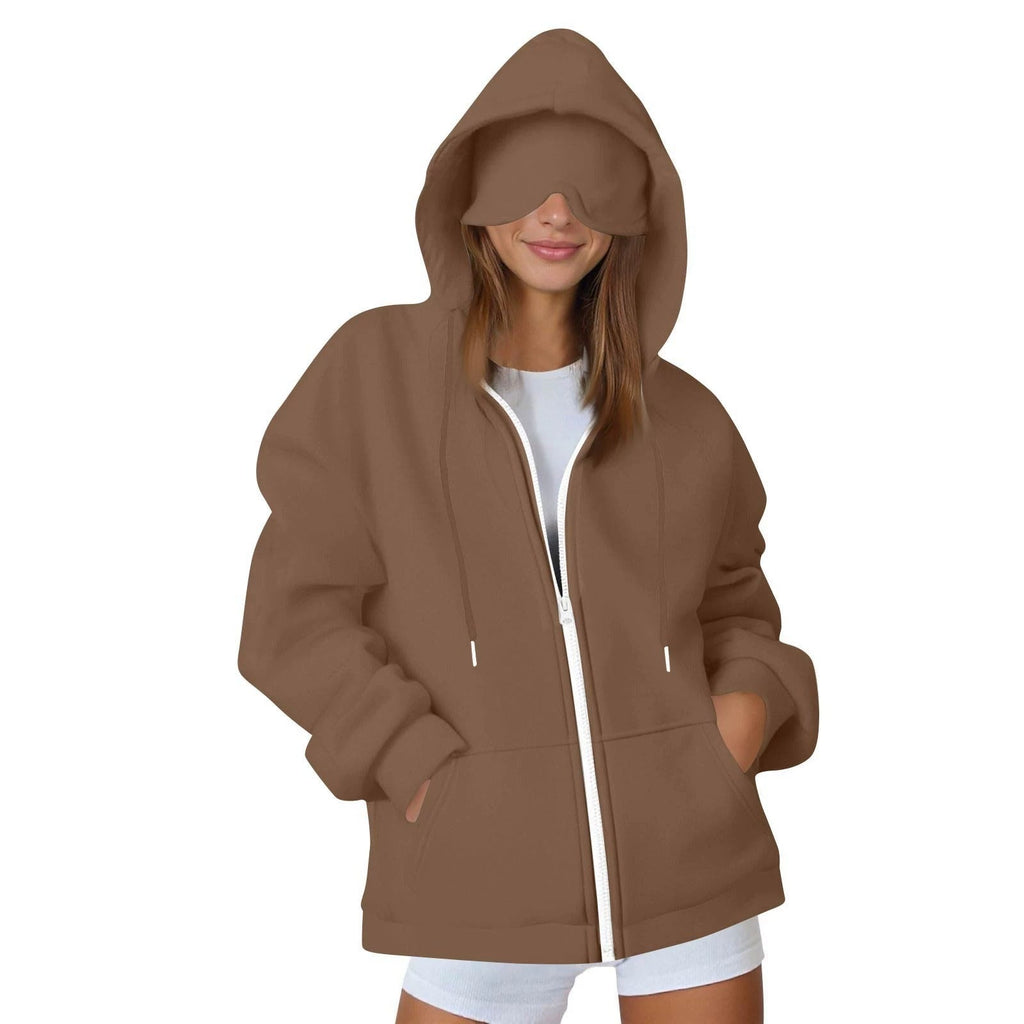 Comstylish Unisex Airplane Mode Travel Casual Cotton Blend Eye Mask Zipper Hoodie