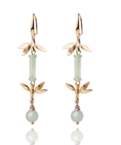 Green Jade Bamboo 14k Gold Tassel Drop Earrings
