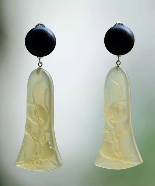 Black Sandalwood Carving Drop Earrings