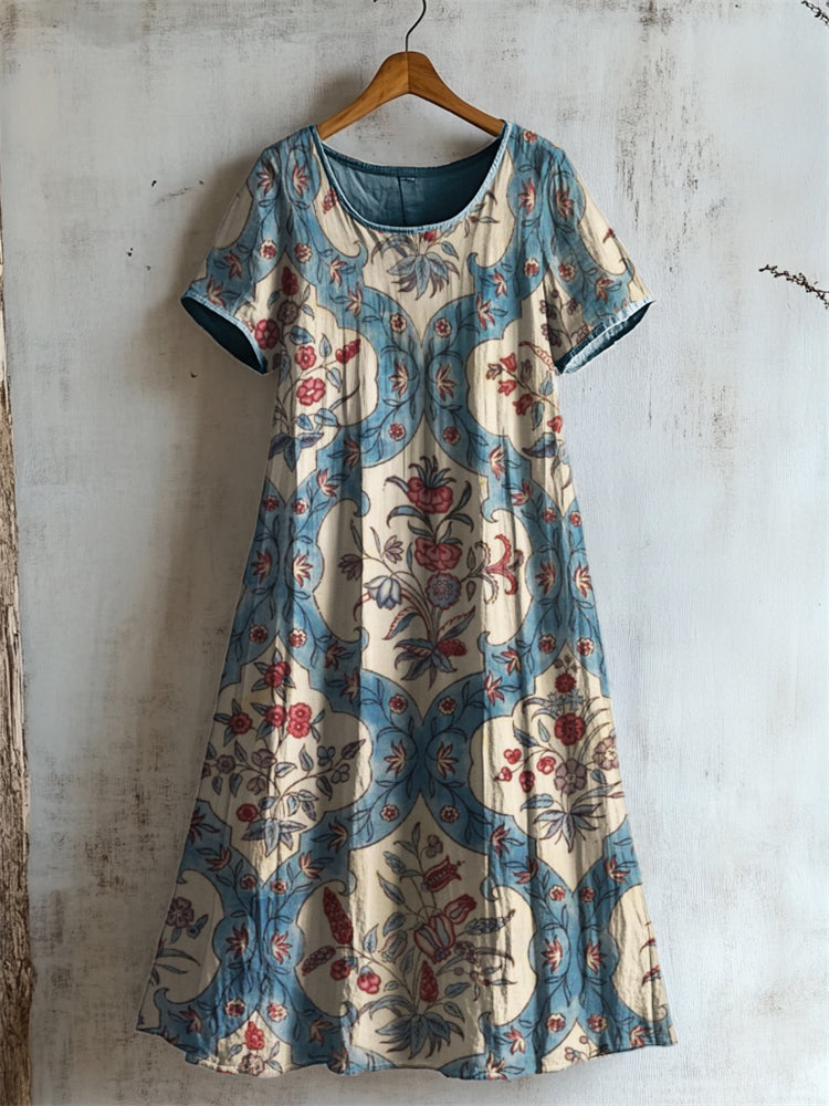 Vintage Flowers Botanical Pattern Linen Dress artswardrobe