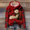 Women's Christmas Plaid Cat Pattern Cozy Flannel Hoodie elevenforest