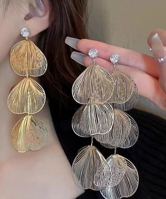 Gold Sterling Silver Overgild Zircon Hollow Out Drop Earrings