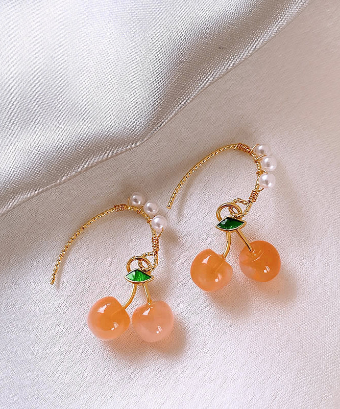 Orange Copper Alloy Pearl Blossom Cherry Drop Earrings