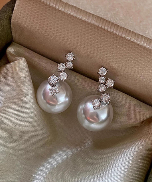 Zircon Pearl Patchwork Silver Drop Earrings