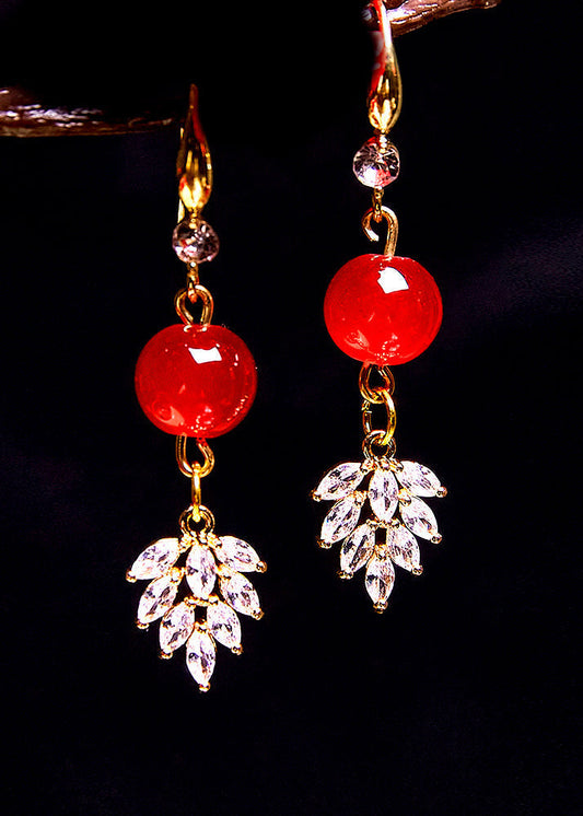 Red Gem Stone Zircon Drop Earrings